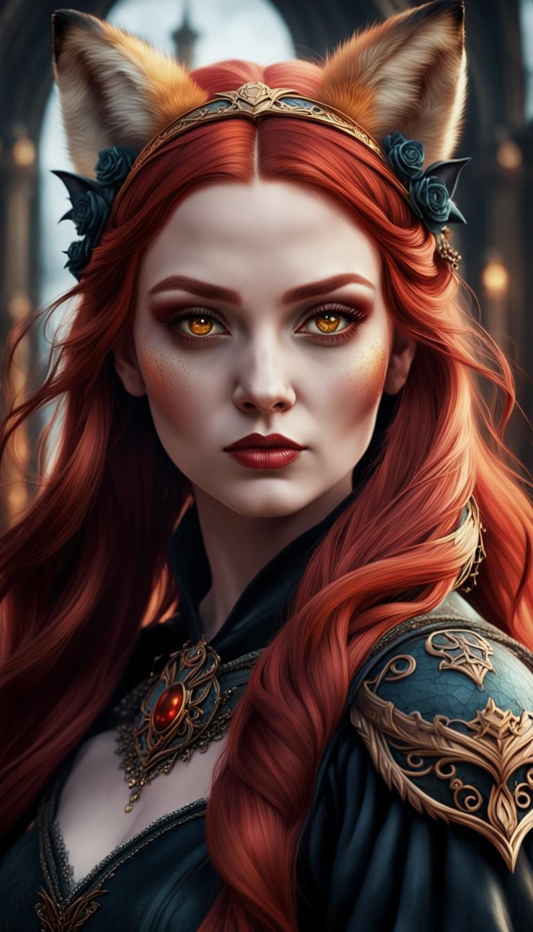 Fox-Eared Woman in Gothic Armor: Fantasy Art