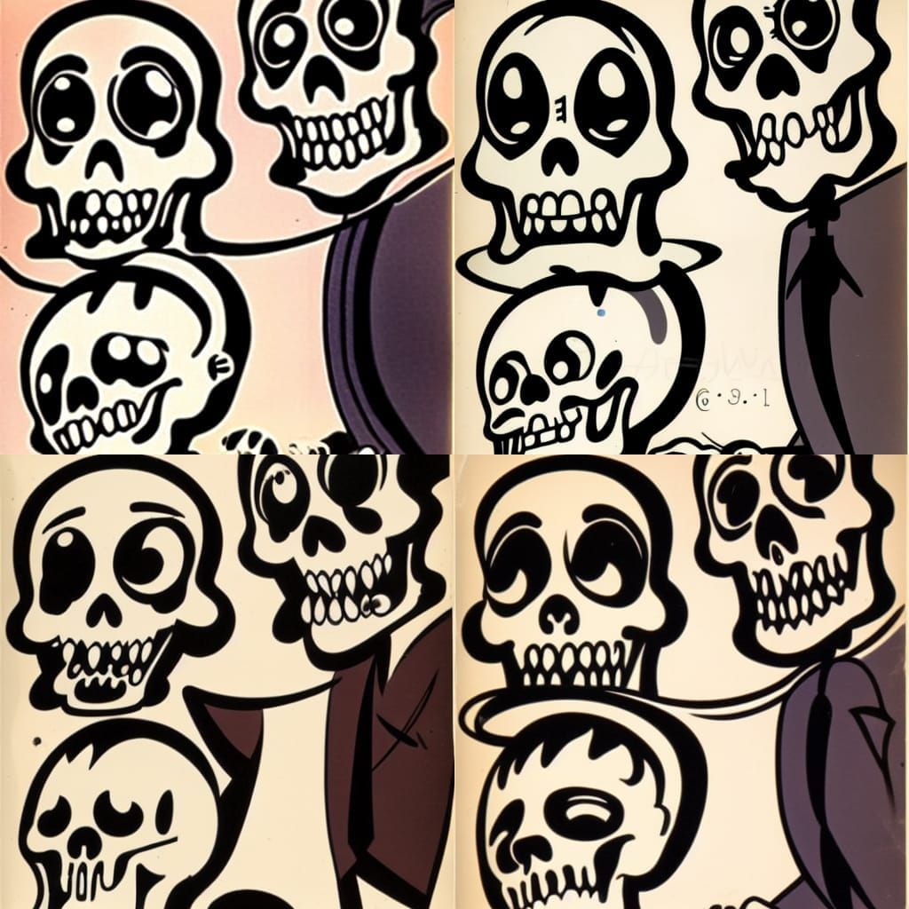 Sad Skulls Crying: Fleischer Animation Style