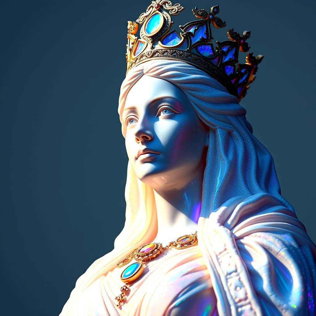 Majestic Opal Queen Statue in Ethereal Glow