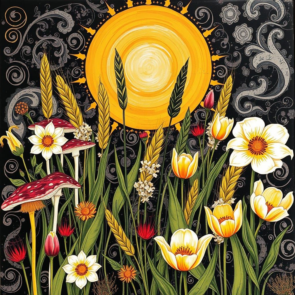 Vibrant Fantasy Garden in Whimsical Digital Art