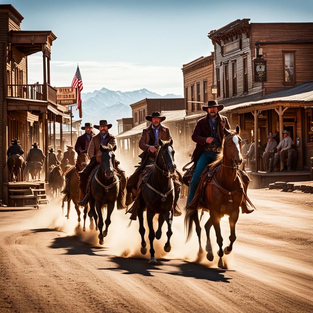 Posse Rides Through Old Western Town