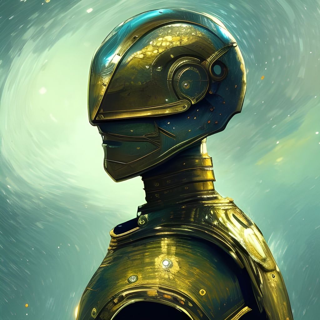 Starry Night Knight in Cityscape, Detailed Digital Art