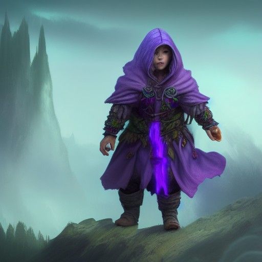 Hooded Halfling Druid in Detailed Matte Painting