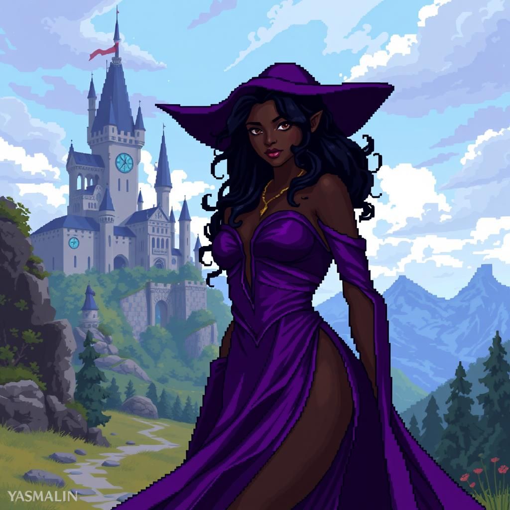 Pixel Art Portrait of a Black Sorceress