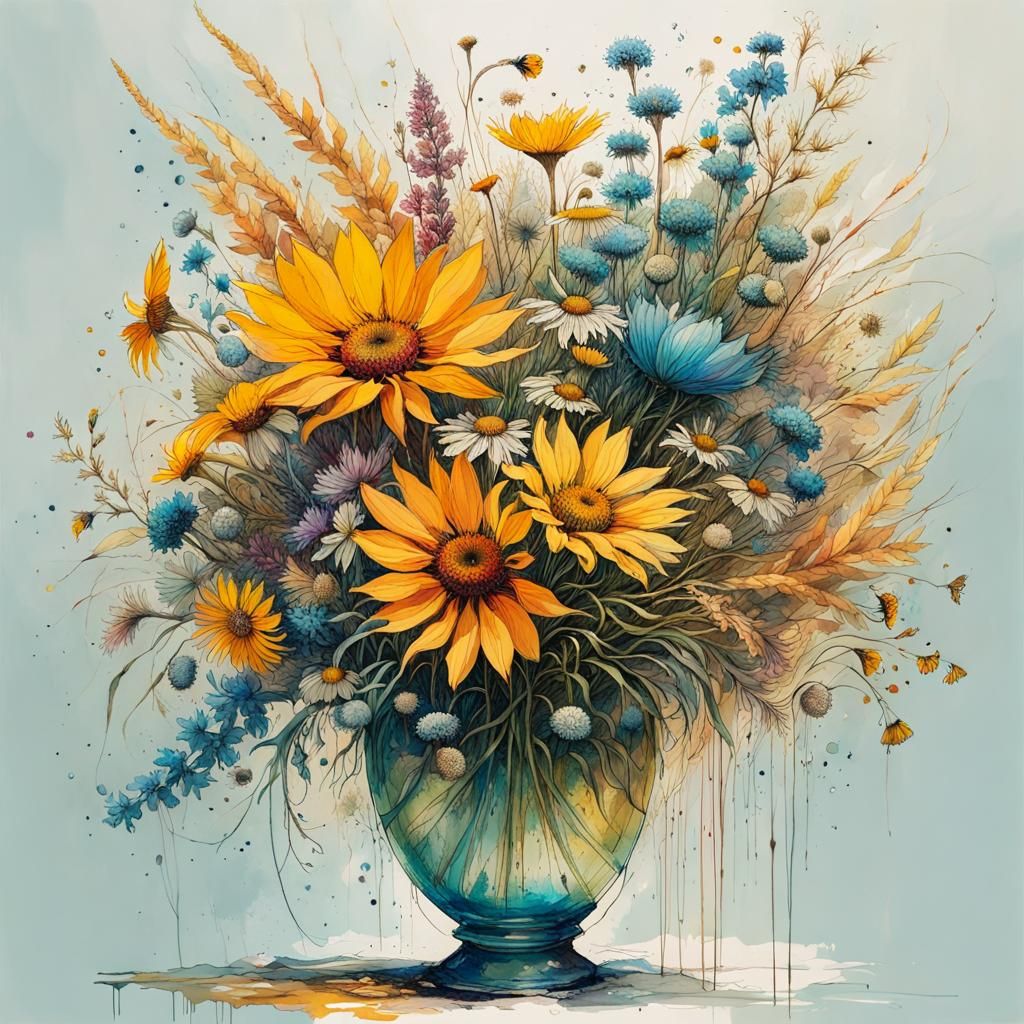 Vibrant Wildflower Bouquet in Romantic Elegant Style