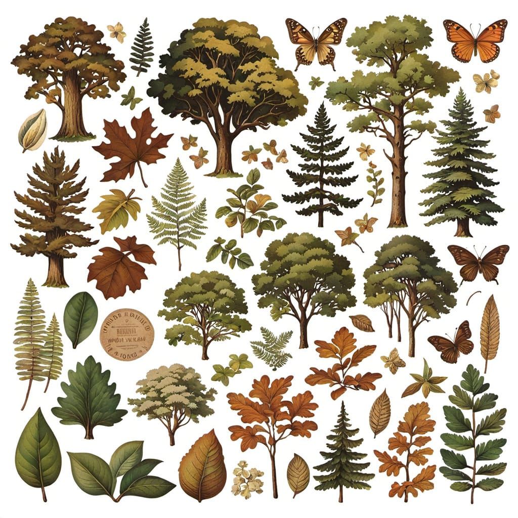 Vintage Oak Woodland Forest Ephemera Stickers