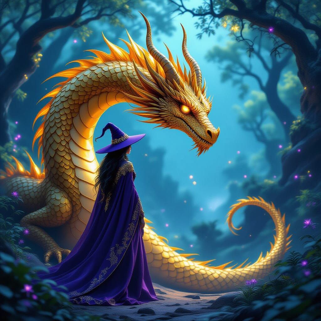 Purple Witch and Golden Dragon in Twilight Forest