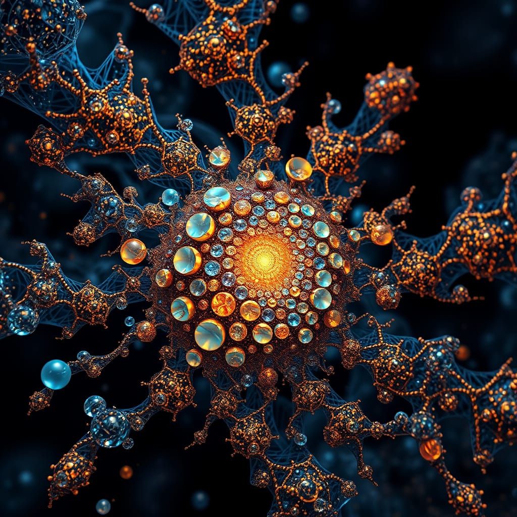 Trypophobia Fractal with Glass, Copper, and Gold Strands