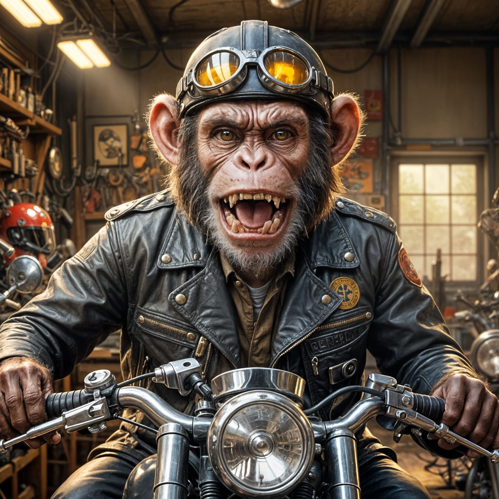 Angry Monkey Mechanic in Hyperrealistic Workshop Art
