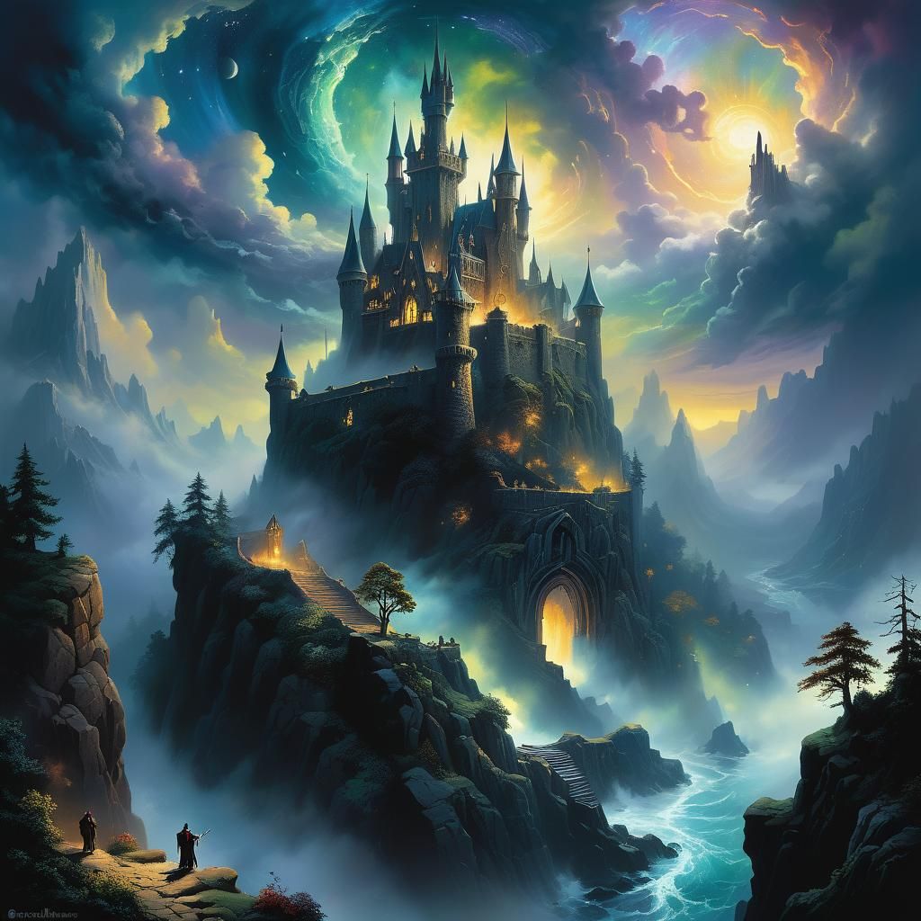 Ethereal Castle Portal in a Galactic Realm