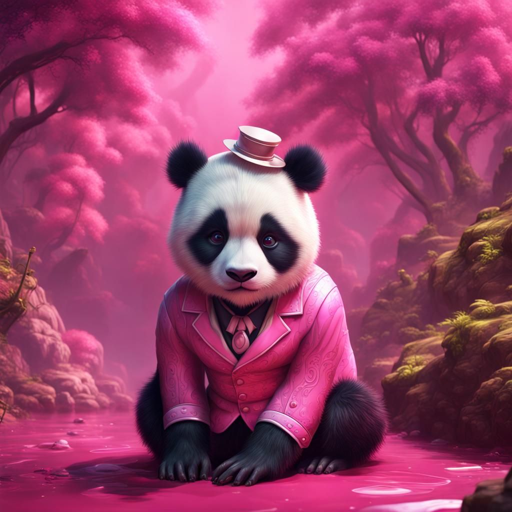 Panda in a Pink Suit, Detailed Fantasy Concept Art