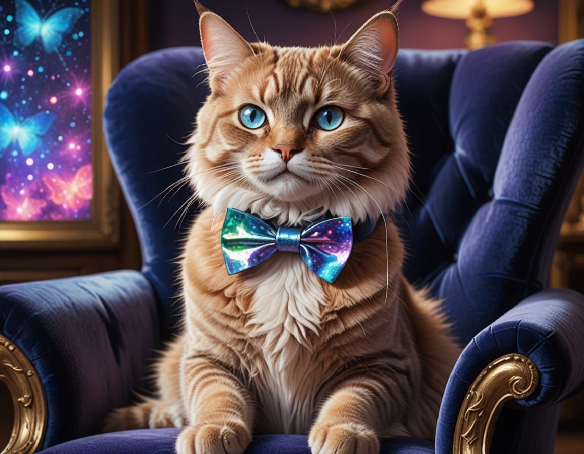 Adorable Cat in Bow Tie with Holographic Fur