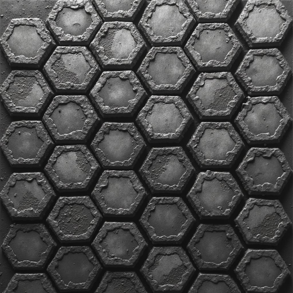 Metal Hexagons as Charcoal Drawings, Tombstone-Inspired