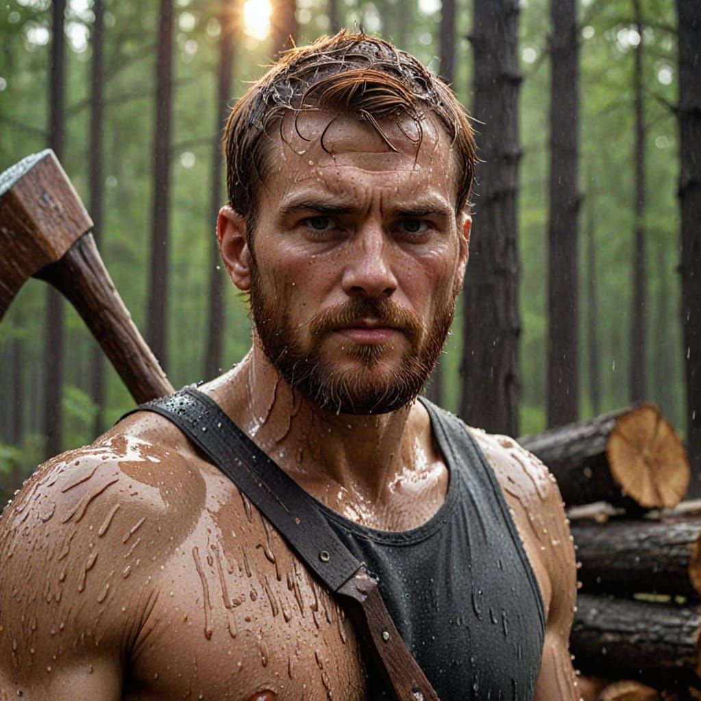 Hyper-Realistic Image of Rugged Logger with Axe