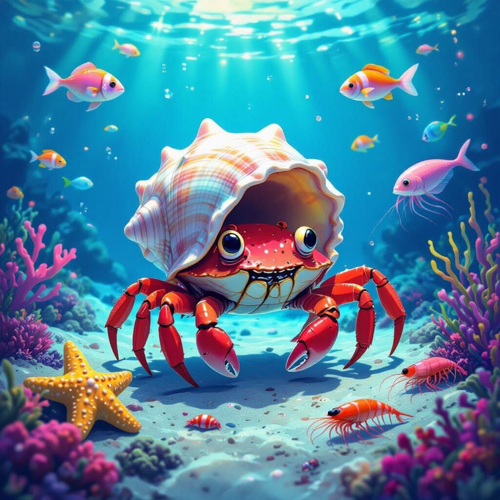 Neon Crab's Underwater Journey