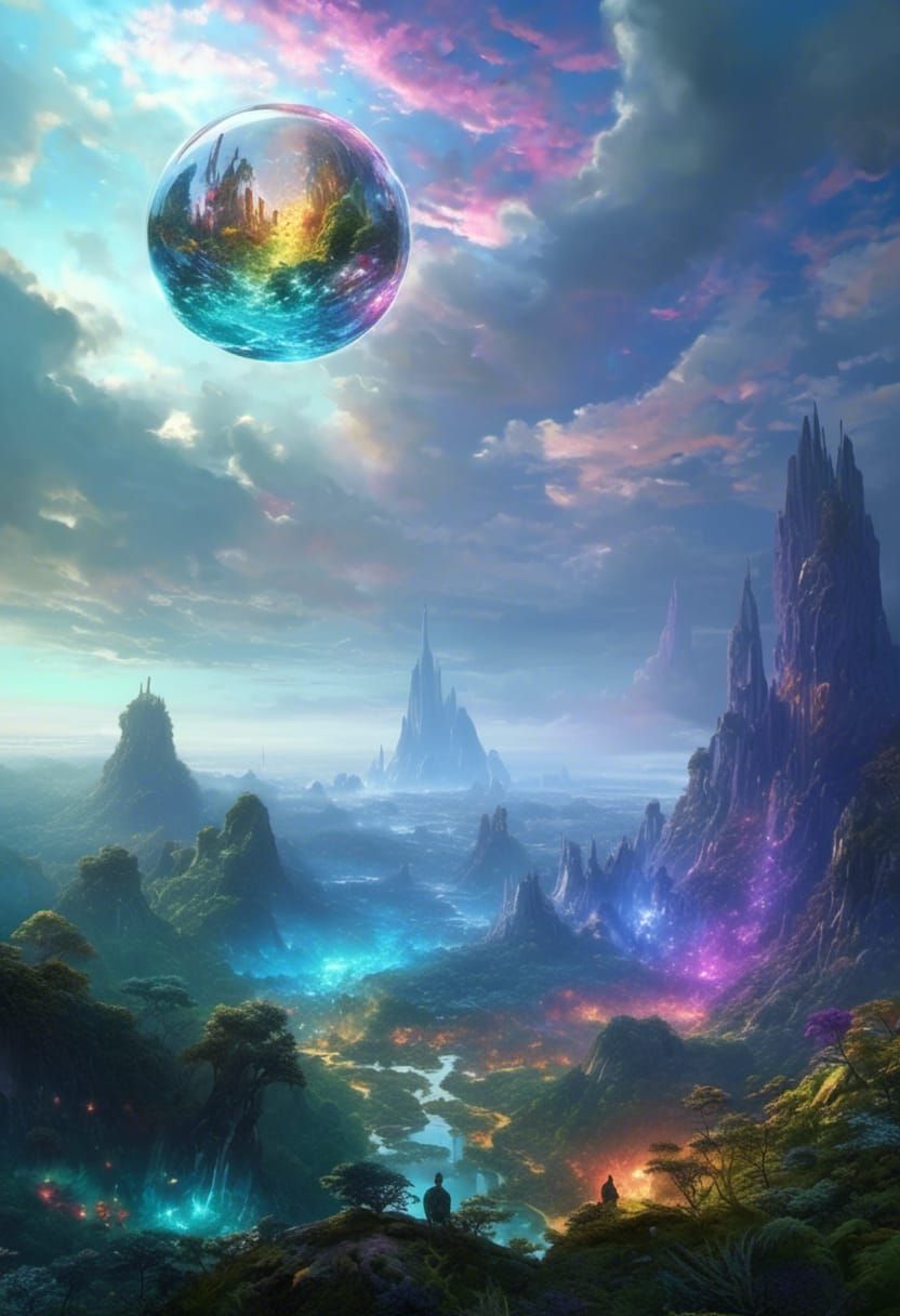 Luminescent Crystal Ball Jungle in Psychedelic Pop Art