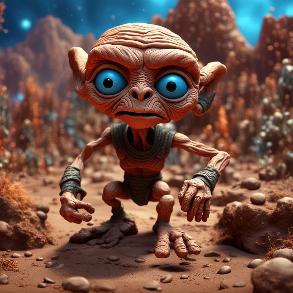 Claymation ET Caricature in Matte Painting Style