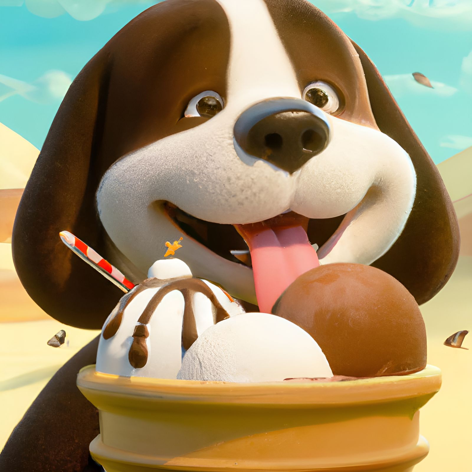 Adorable Snoopy with Ice Cream, 3D Render
