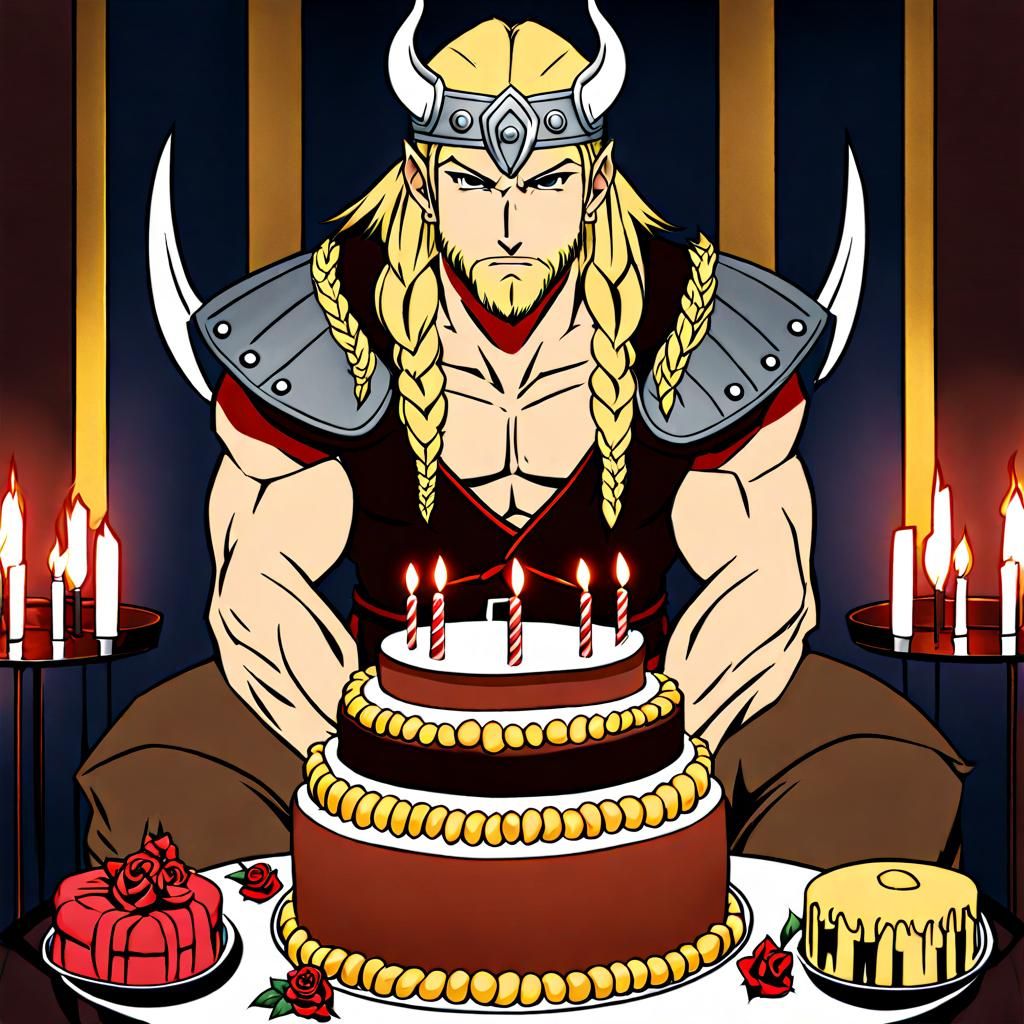 Anime Viking Man Celebrates Birthday