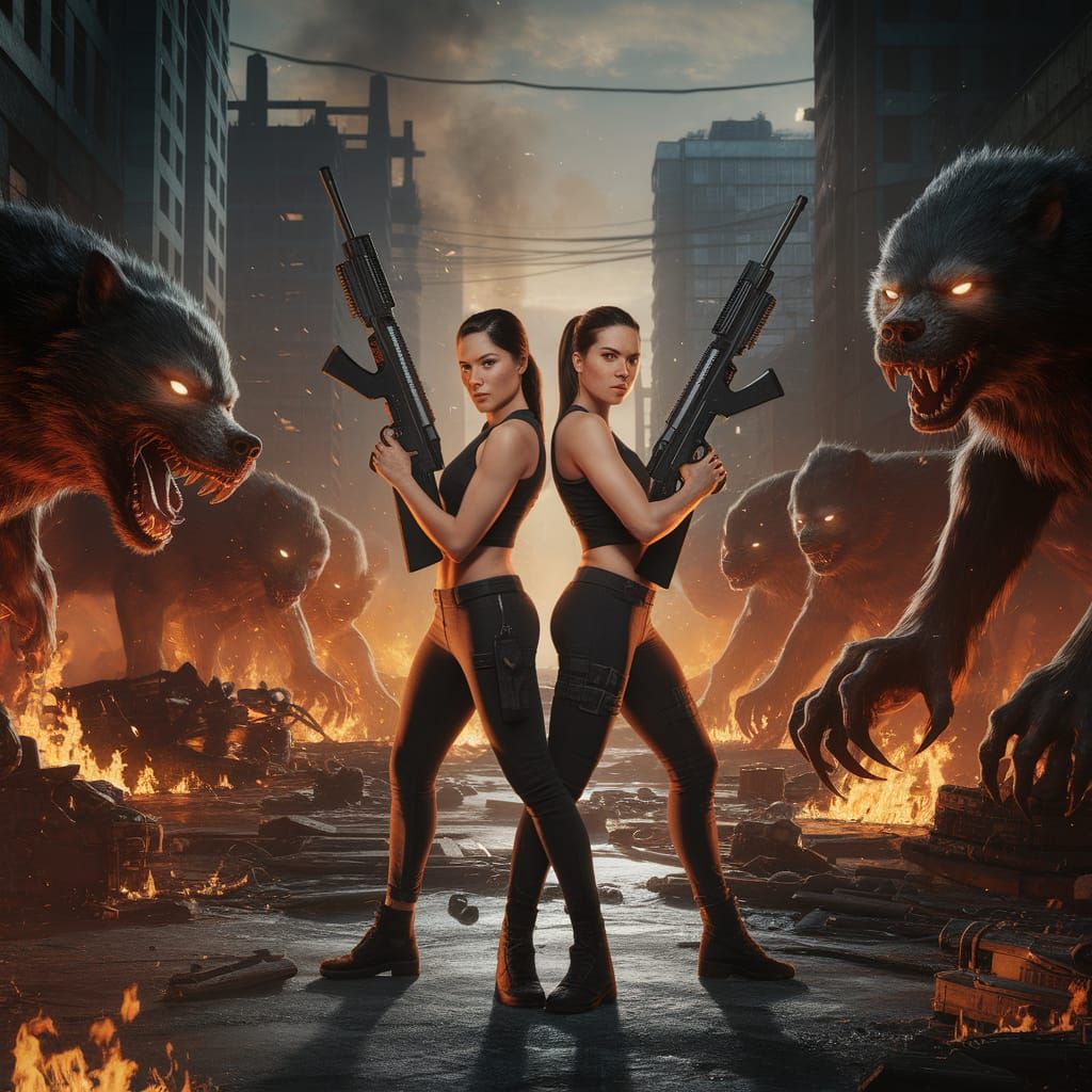 Cyberpunk Goddesses Stand Strong in a Fiery Apocalypse