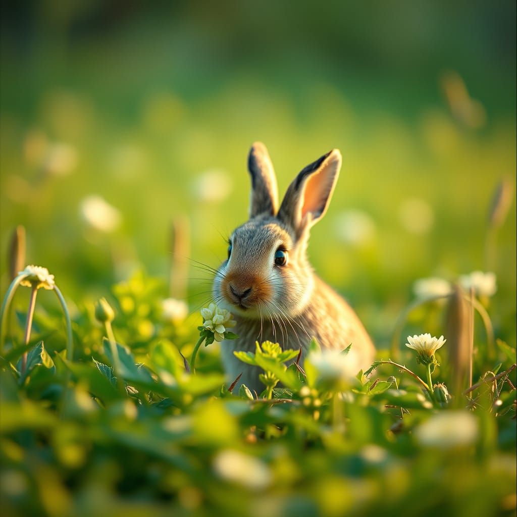 Rabbit in Meadow: Cinematic 35mm Film Aesthetic