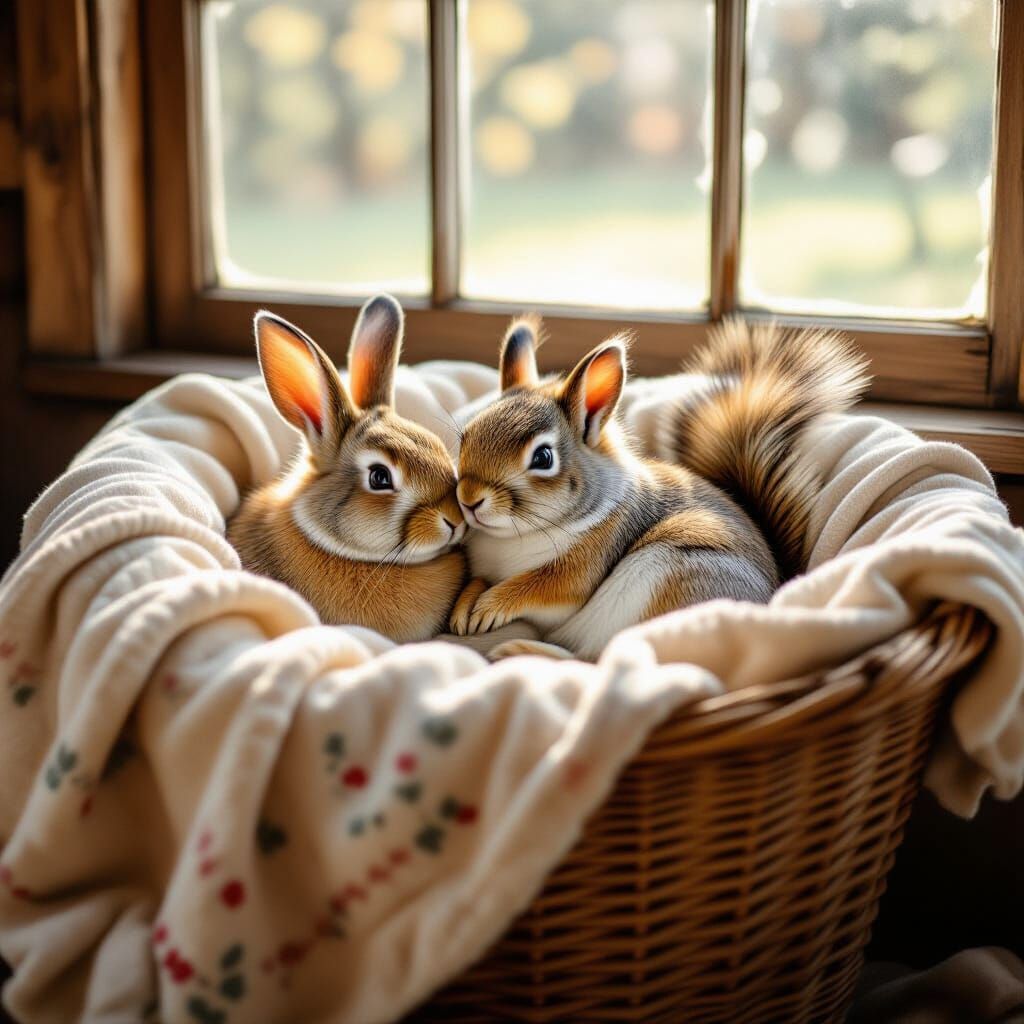 Rabbit and Squirrel Share a Sunny Moment