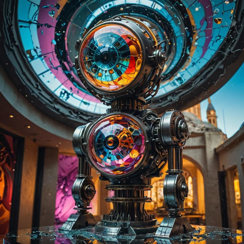 Surreal Futuristic Machine Reflecting Abstract Colors