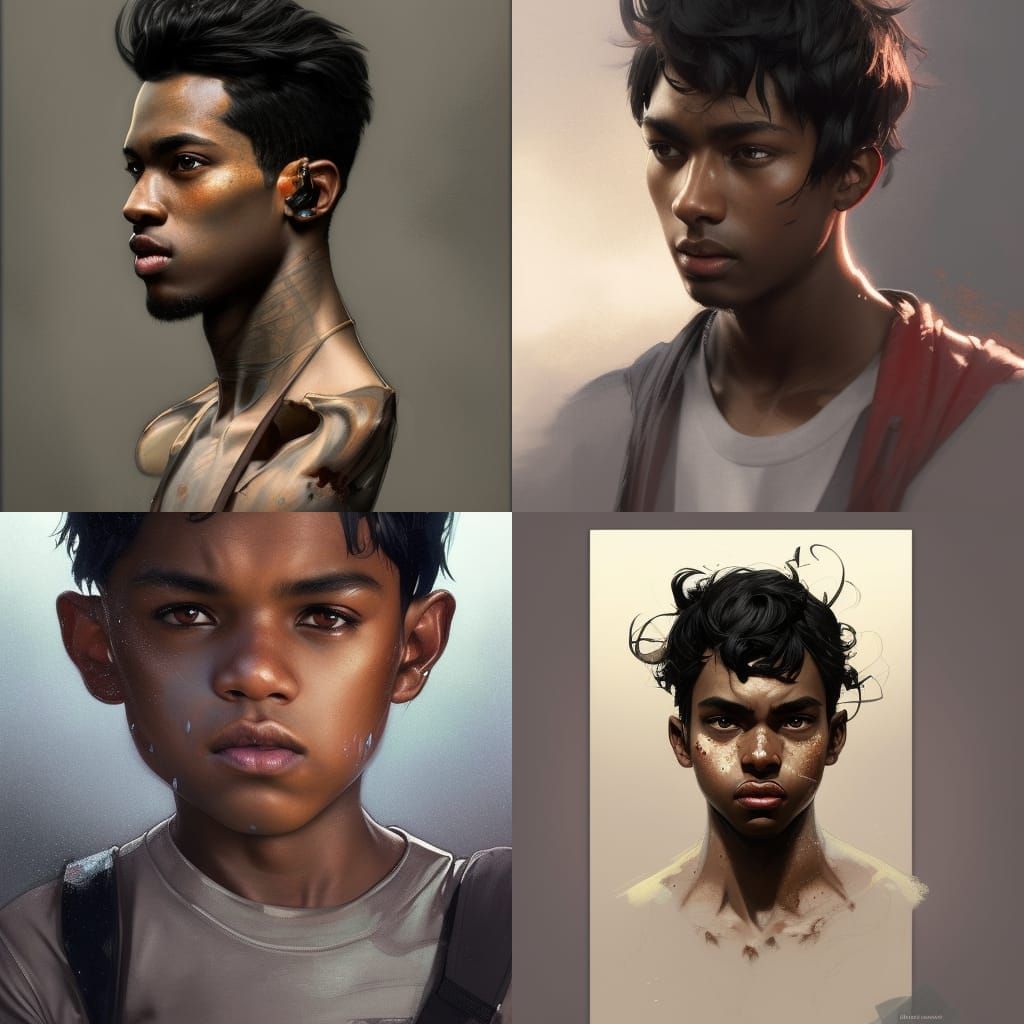 Detailed Portrait of a Boy in Art Nouveau Style