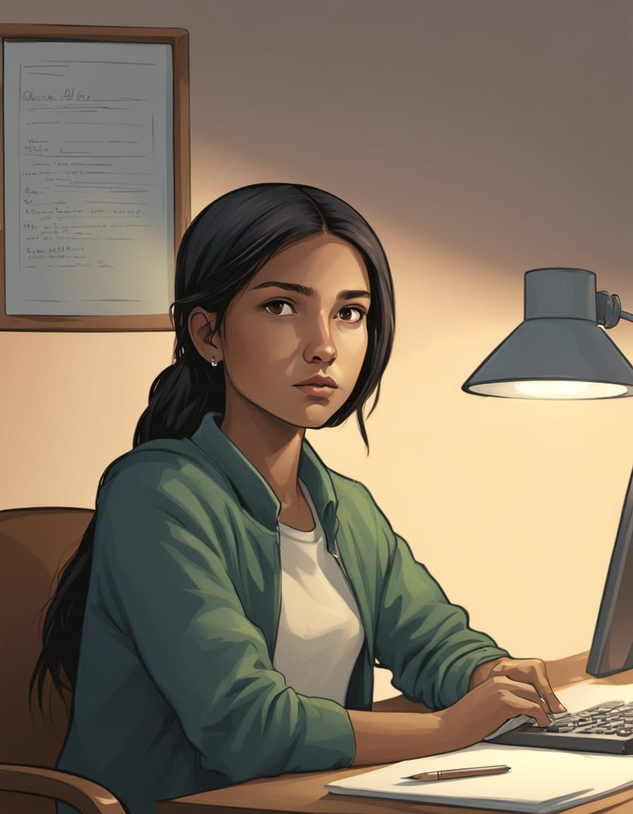 Determined Young Girl Studying with Focus