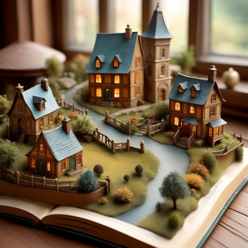 Enchanting Miniature Village Emerges from Ancient Book