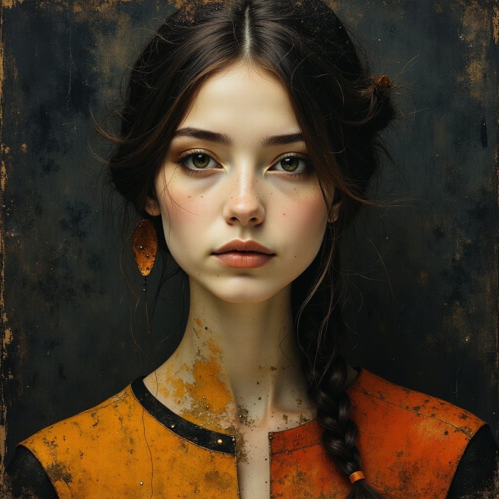 Detailed Portrait with Oil Painting and Marionette Elements