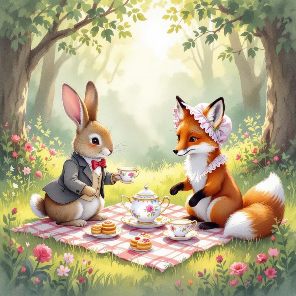 Woodland Creatures Tea Party Children's Book Illustration