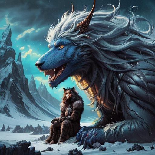 Creature and Magical Animal in Stormy Fantasy Art