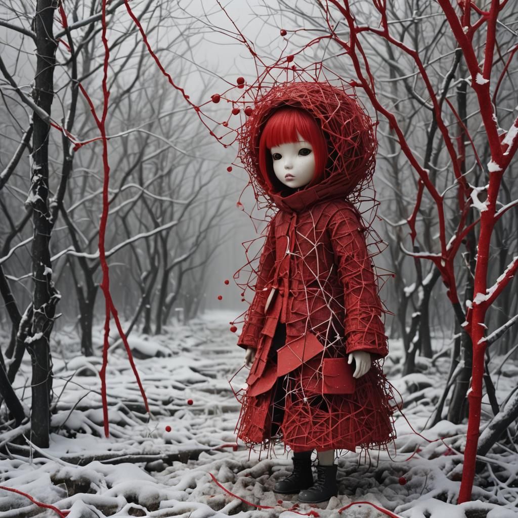 A Doll in Apocalypse Winter Landscape in Shibui Style
