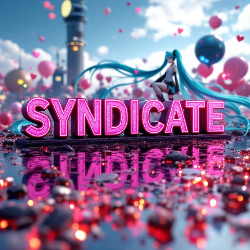 Miku Hatsune with 3D Syndicate Lettering in Anime Style