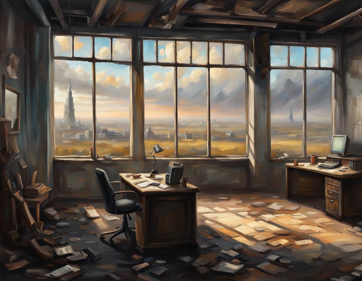 Elden Ring Inspired Post-Apocalyptic Office, Oil Painting