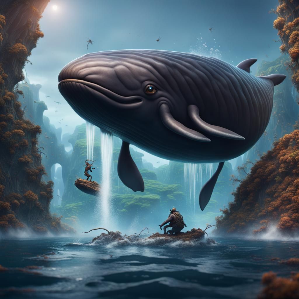 Ant Rides Whale: Detailed Fantasy Concept Art