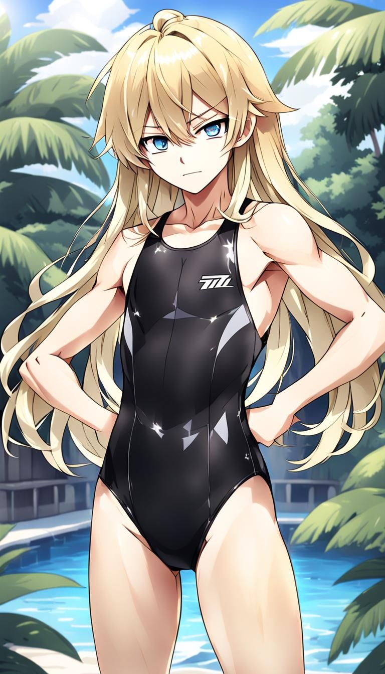 Cute Blond Anime Boy in Swimsuit: Manga Style