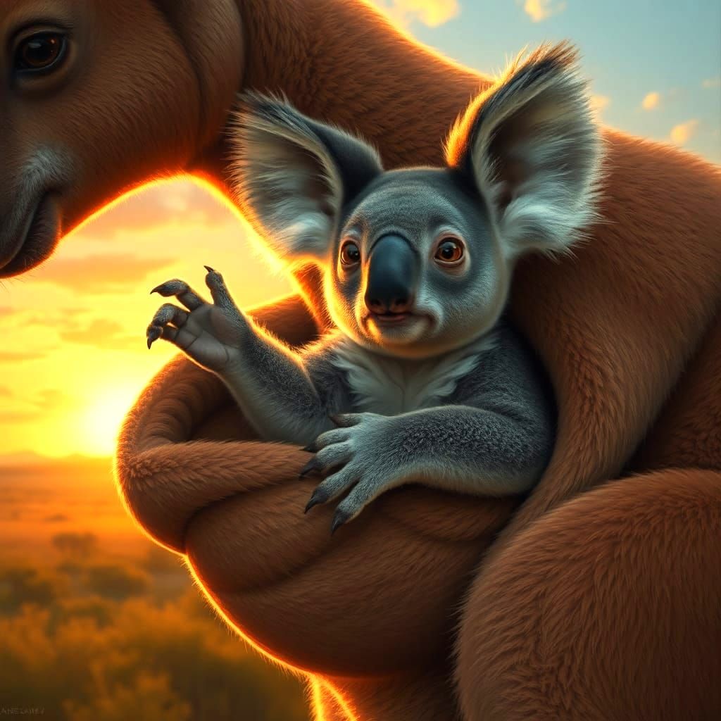 Koala Joey's Wild Ride: Sunrise Oil Painting