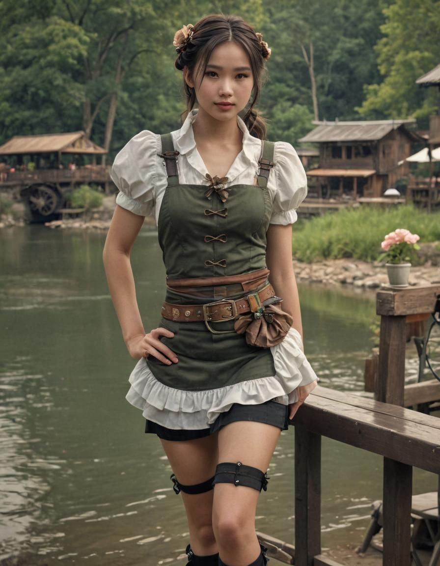 Steampunk Vietnamese Woman Portrait with Painterly Texture