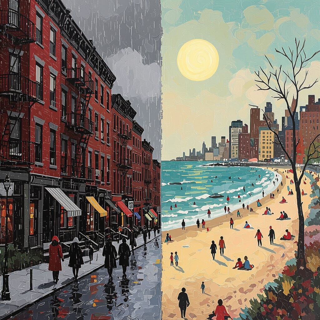 Winter vs Summer: A Split Image in Art Deco Style