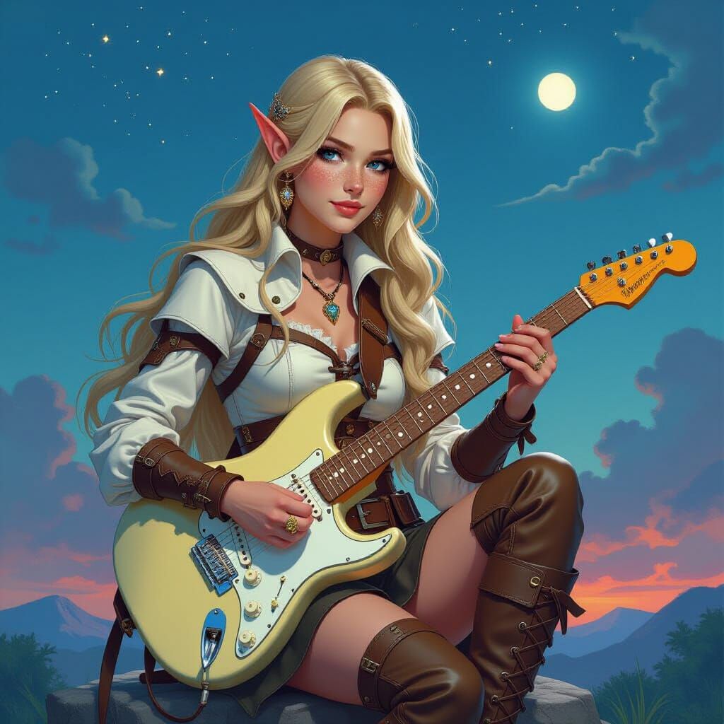 Half Elf Bard with Gryphon and Stratocaster