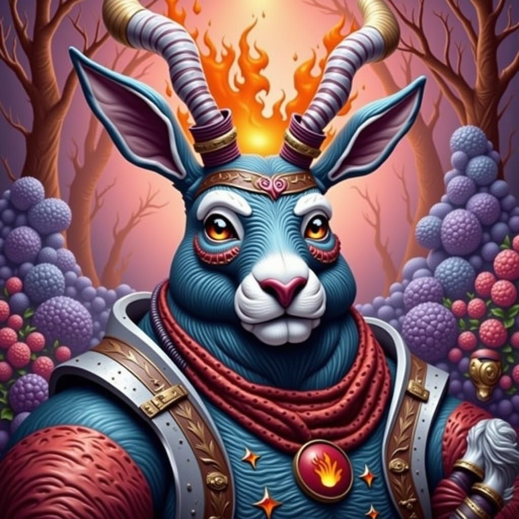 War Jackalope with Massive Muscles and Horns