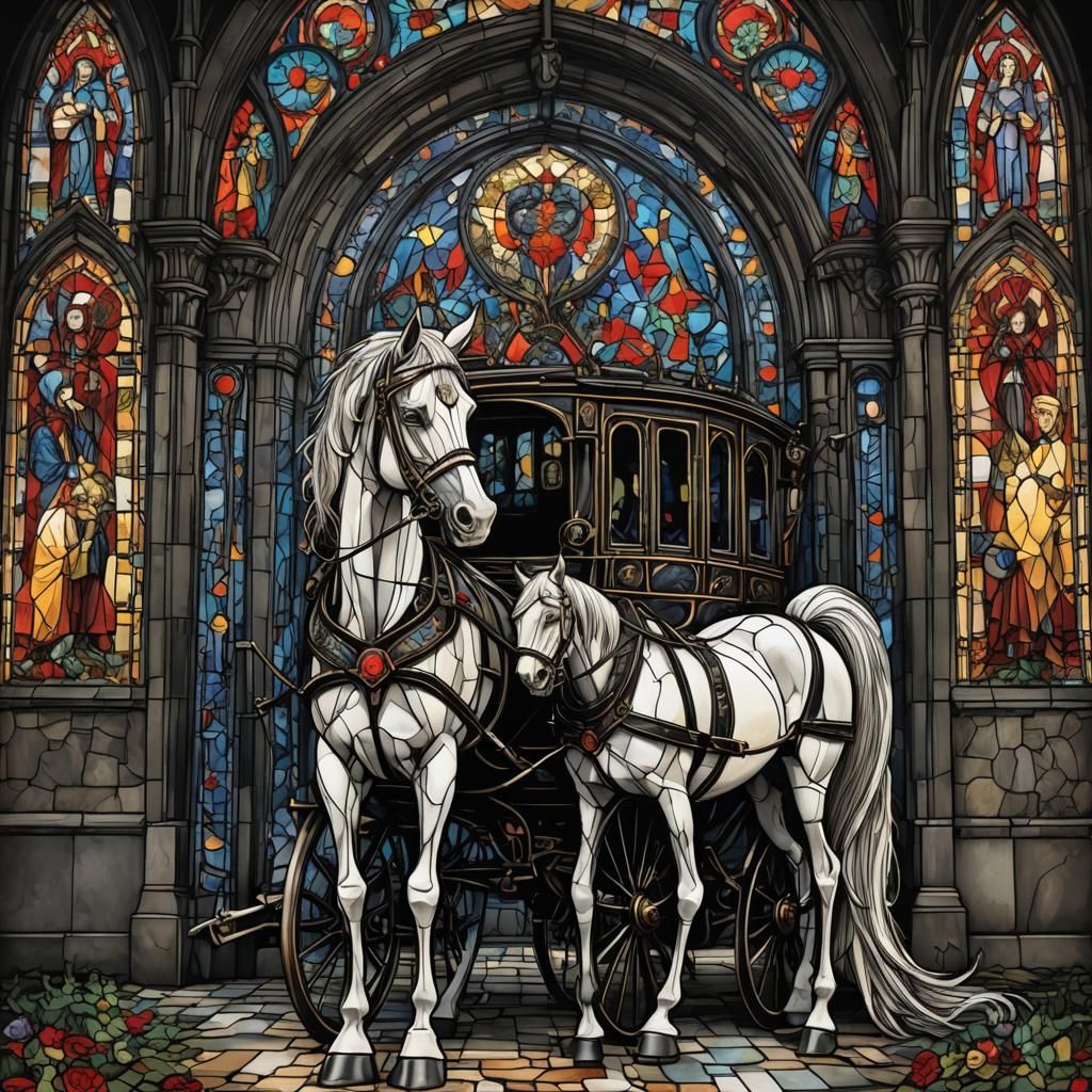 Sinister Gothic Hearse in Stained Glass