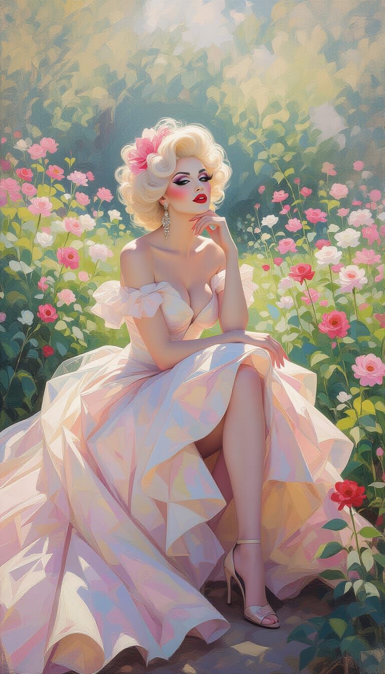 Impressionistic Garden Scene with Drag Queen