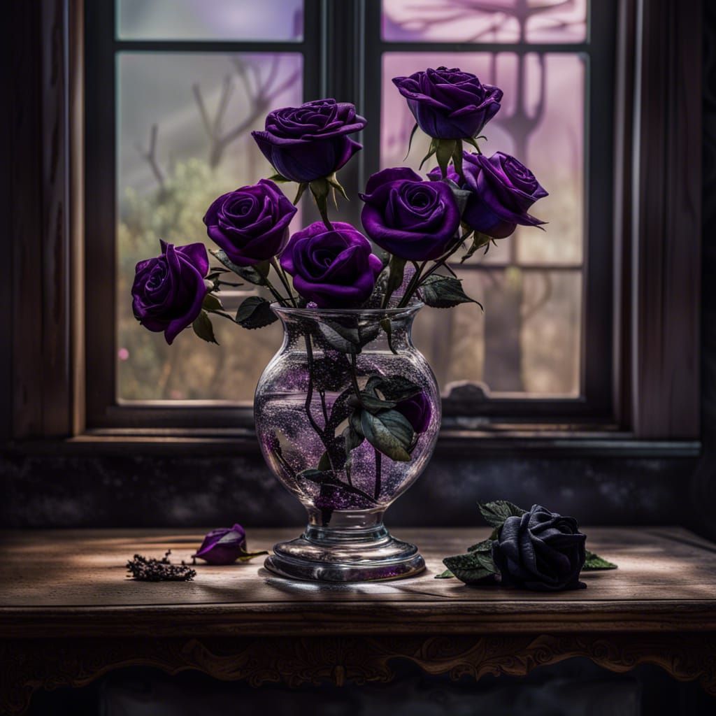 Hyperrealistic Roses in Glass Vase Splash Art