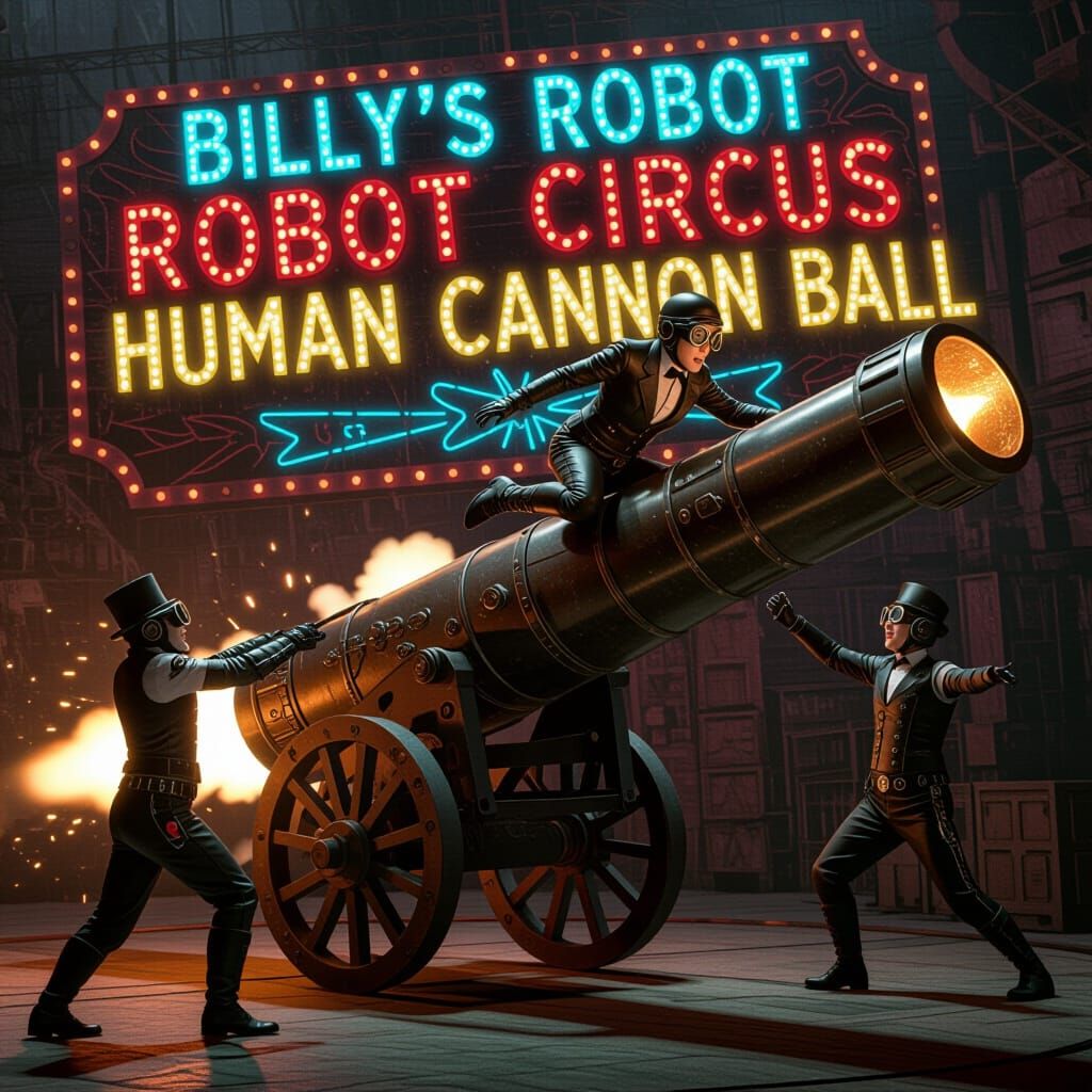 Robot Circus Human Cannonball in Steampunk Style