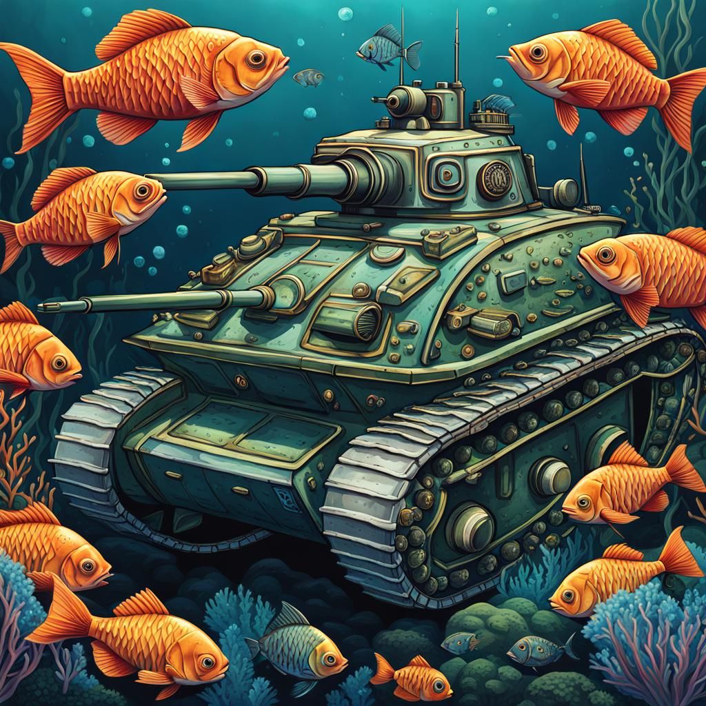 Anthropomorphic Fish Tank Illustration