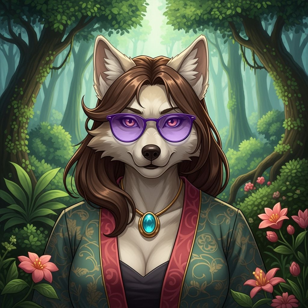 Indonesian Wolf Woman in Forest, Anime Art Style