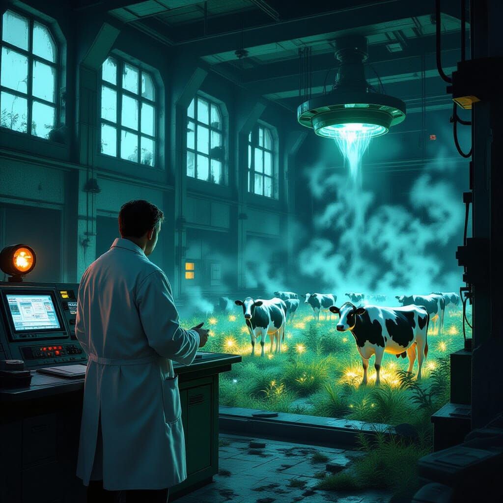 Soviet Scientist in Nuclear Plant with Grazing Cows
